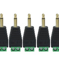 5 Pack 1 8 Inch Ts Mono Male Audio Plug Adapters 3 5Mm Gold Plated Copper Jacks No Solder for DIY audio connections