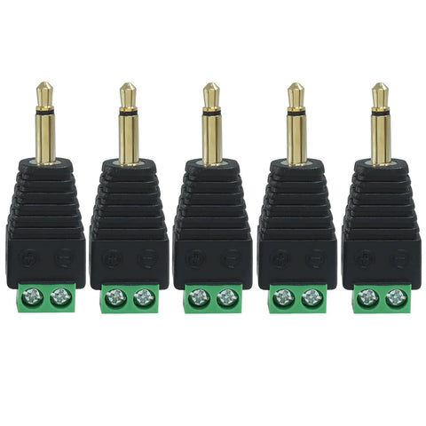 5 Pack 1 8 Inch Ts Mono Male Audio Plug Adapters 3 5Mm Gold Plated Copper Jacks No Solder for DIY audio connections