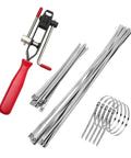 Pro Grade Heavy Duty CV Joint Banding Boot Clamp Tool For Auto And ATV With 20 Piece Stainless Steel Clamp Set Includes 10 Small 9.8 Inch And 10 Large 19.7 Inch Clamps To Secure CV Boots On Cars And ATVs, stainless steel clamps and red-handled tool