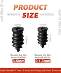 Image showing two sizes of screws from 60 Piece Tire Repair Kit With Two Sizes Rubber Plugs And Vacuum Tire Plug Screws For Cars Motorcycles Trucks And Tractors Self Service Quick Fix Box Packaged.