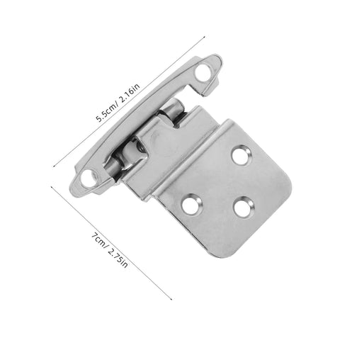 Heavy duty self-closing recessed cabinet hinge, durable metal, easy install, for kitchen and bathroom, 8 pack shown, precise measurement shown.
