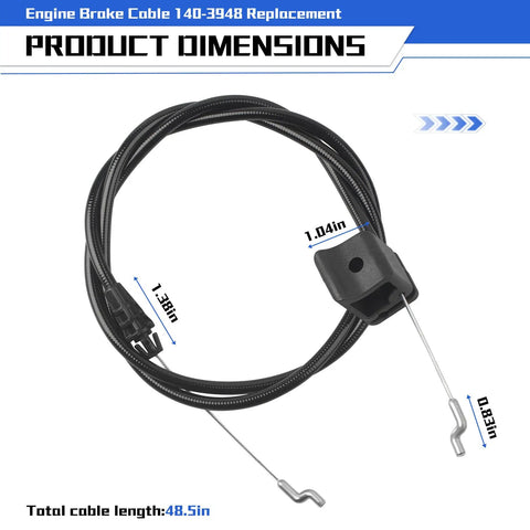 Engine Brake Cable Replacement 140-3948 For Toro 21770 21442 21445 Mowers OEM Direct Replacement, 48.5in cable