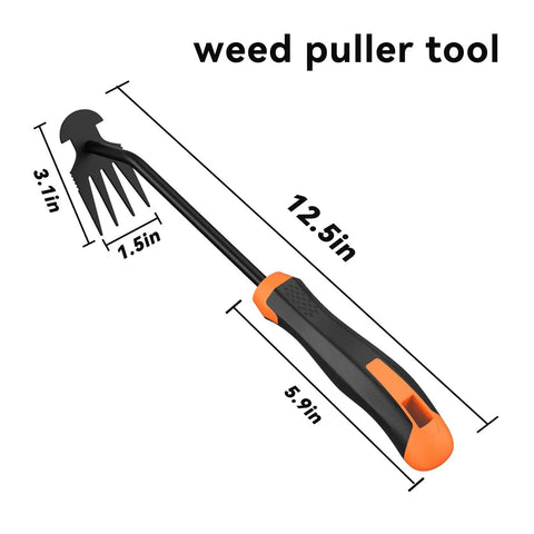 Ergonomic Weed Puller Tool For Easy Garden Weeding Adjustable Length 13.3 To 19.8 Inches Portable Grab-And-Go Hand Weed Remover With Stainless Steel Shaft And Comfortable Grip For Less Strain., black and orange weed puller tool with 12.5 in shaft and 5.9 in handle