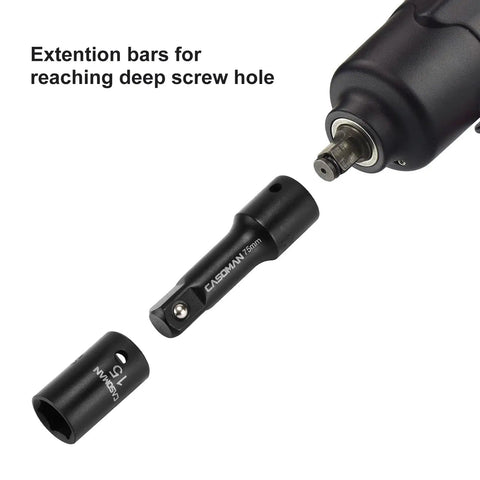 1/2 Inch Drive Shallow Impact Socket Set, Metric 10mm To 32mm, CR-V Steel, 6 Point, 20 Piece With Extension Bar And Universal Joints close-up