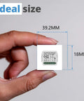 Single Channel Zigbee Smart Relay Switch Module For 12V 24V DC And 100 240V AC With Tuya Smart Life App Compatibility, Works With Alexa Google Home And Hubitat, Dry Contact Output, Great For DIY Garage Door Opener And Home Automation, compact 39.2 x 18 mm module in hand