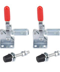 Two Pack Vertical Toggle Clamp Set With 50kg Holding Capacity, M5 Screw, 82mm Tall, Galvanized Iron Arrow Storage Case, Perfect For Woodworking, Welding, Drill Table Fixtures. Two clamps with M5 screws