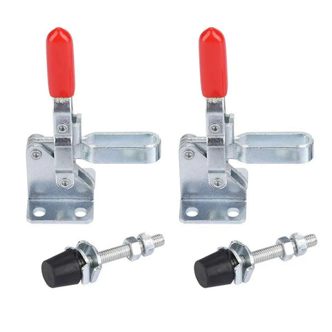 Two Pack Vertical Toggle Clamp Set With 50kg Holding Capacity, M5 Screw, 82mm Tall, Galvanized Iron Arrow Storage Case, Perfect For Woodworking, Welding, Drill Table Fixtures. Two clamps with M5 screws
