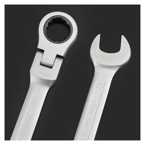 Close-up of 7 Piece Flexible Head Ratcheting Wrench Set With 8 mm 10 mm 12 mm 13 mm 14 mm 17 mm 19 mm Hand Tools, durable finish
