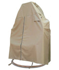 Front view of Patio Two Person Egg Chair Cover With Adjustable X Lock System And Zipper For Easy On Off Heavy Duty 100 Percent Waterproof 600D Oxford Hanging Swing Chair Winter Cover in beige.
