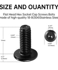 Beefy Heavy Duty M6 X 15mm Flat Head Hex Socket Cap Screws Bolts 30 Pcs In 304 Stainless Steel Black Zinc Plated Full Thread For Furniture Offices And Garages With Hex Spanner Included showing size dimensions