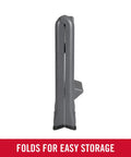 Folded view of Two Step Folding Foot Stool 14 Inch High Gray Lightweight 300 Pound Capacity Skid Resistant Foot Pads Grab And Go Small Step Stool.