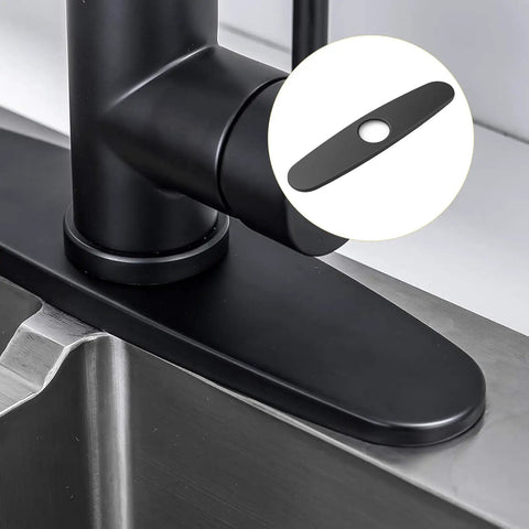 Slick Black Stainless Steel Faucet Cover Plate Three Hole Sink Escutcheon on stainless steel sink, 10.03 x 2.36 inches.