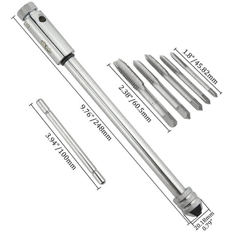 Adjustable Ratchet Tap Wrench Kit 248mm T Handle Holder Reversible Bothway Tool with 5 Titanium Coated Taps M3 M4 M5 M6 M8