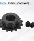 Two Pack 15 Tooth Chain Sprockets for ISO 08A Roller Chain, 1 Inch Bore, C45 Carbon Steel With Black Oxide Finish, Set Screws