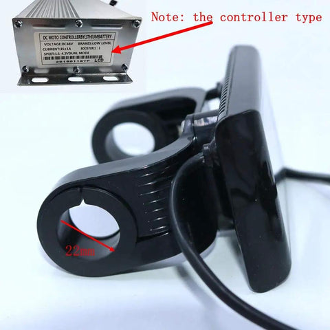 Ride Ready 36V 48V 60V 72V E Bike LCD Display Gauge showing controller connection and mounting bracket details