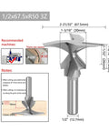 Workhorse Lathe Turning Tool Set With Heavy Duty Carbide Insert Cutters For Woodworking And Metal Milling Featuring Easy Grip Quarter And Half Inch Handles Plus Precision Two And Three Edge Knives Ready For Killer Shop Performance, showing dimensions of a carbide cutter.