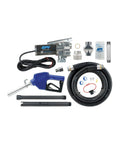 No Sweat Fuel Transfer Pump With Automatic Shut Off Nozzle And Premium Filter Kit 18 GPM 12 Volt Motor, complete kit components.