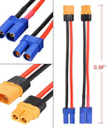 XT60 To EC5 Adapter Cables 12AWG 2 Pairs, XT60 Female To EC5 Male Plug And XT60 Male To EC5 Female Plug, 6 Inch PVC Wires