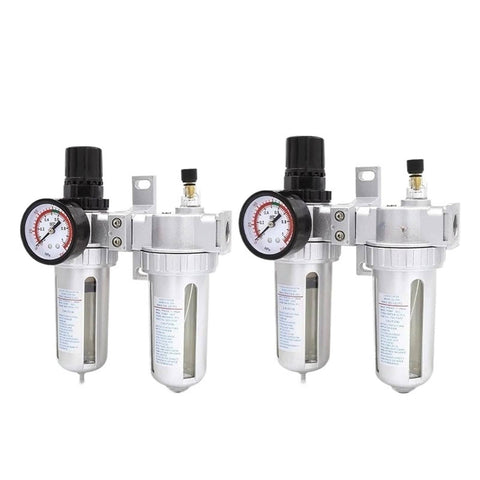 Oil Water Separator FRL Unit for Air Compressor, 2 in 1 Way Filter Regulator Lubricator System, Heavy Duty, dual units