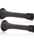 Two Pack Premium Spring Door Stoppers In Glossy Oil Rubbed Bronze Featuring Flexible Black Rubber Pads To Protect Drywall And Solid Doors Totally Effortless Setup For Quick Apartment Upgrades That Seriously Deliver.