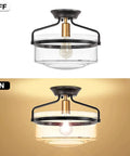Dope Semi Flush Mount Ceiling Light For Porch Hallway Kitchen Bathroom And Living Room Black Fixture With Clear Glass Shade And Brass Socket 14 Point 2 Inch Modern Farmhouse Style on and off view
