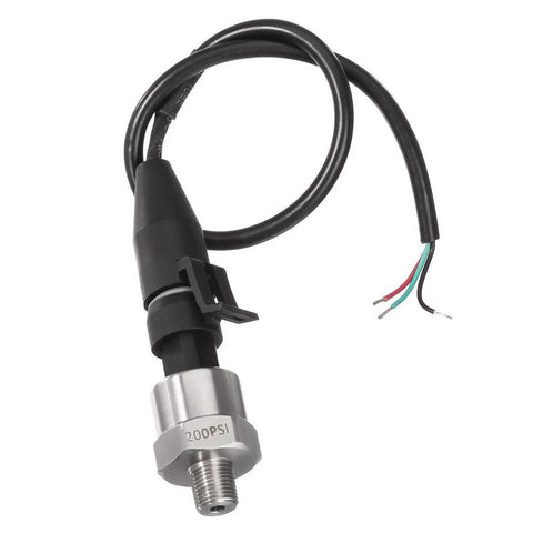 AUTEX 200 PSI stainless steel pressure transducer with 1/8-27 NPT thread and multi-wire connector harness