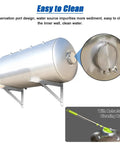 Heavy Duty 30 Gallon Stainless Steel Water Pressure Tank Kit wall mounted with auto fill, close-up of cleaning port detail.