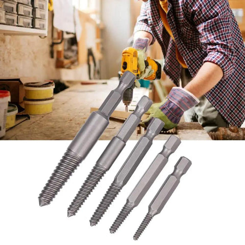Cr-Mo Steel Screw Extractor Kit 5-Piece Fine Teeth Tool Set For Stripped Broken Rusty Bolts And Damaged Screws Heavy Duty Removal Gear For Garage Pros, 5-piece set