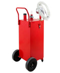 35 Gallon Gas Caddy With Manual Transfer Pump On Wheels For Cars, Boats, Mowers, And ATVs Heavy Duty Steel Fuel Tank With Weather Resistant Construction Portable Red