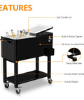 80 Quart Rolling Ice Chest On Wheels Portable Party Bar Cart with features like detachable feet and split double lid