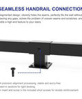 Kickass 7 Ft Indoor Stair Railing Featuring Matte Black Square Tube Handrail With Boss Level Non Slip Grip For Wall Mount Setup showing seamless connection details.
