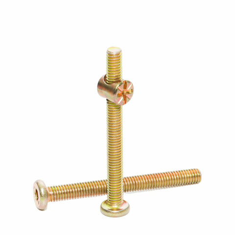 Ten Pack M6 X 60mm Barrel Nut And Bolt Set For Furniture Gold Galvanized Hex Head And Shaft Carbon Steel Universal Hardware
