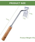 Four Tine Stainless Steel Weed Puller Tool With Solid Wood Handle For Backyard Planting Durable Garden Weeding Tool showing size dimensions