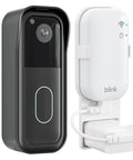 Doorbell Mount For All New Video Doorbell With Outlet Wall Mount For Sync Module Core No Drilling No Screws Camera Mounting Holder Easy Install For Blink Doorbell Outdoor System, shows black camera and white sync module holder