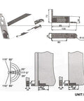 Technical diagram of Heavy Duty Wood Door Pivot Hinges Self Closing 360 Degree Shaft Stainless Steel Pivot Hardware For Interior Doors.
