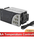 Industrial Temperature Controller Display T503A T506B T506A For Water Cooling Chillers CW3000 CW5000 CW5200 With Real World Readout Precise Sensing Stable Control Rapid Heating And Cooling Safe Multilayer Protection, front view with probe cable