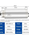 Beefy 3.2 KW Water Cooled CNC Spindle Motor With ER20 Collet Chews Through Stone Cutting At 24000RPM, 340mm length.