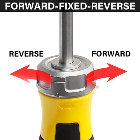 Forward and reverse toggle on 28 Piece Magnetic Ratcheting Screwdriver Set With CRV Bits Nut Drivers And Telescoping Magnetic Pickup Tool