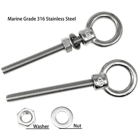 Heavy Duty Eyebolts Pack Of 5 5/16 Inch By 3-1/8 Inch Threaded Shoulder Lifting Rings With Nuts And Washers In 316 Stainless Steel