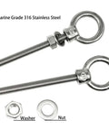 Two Pack Heavy Duty Eyebolts One Half Inch By Five And One Eighth Inch With Nuts And Washers 316 Stainless Marine Grade Threaded Lifting Eye Bolts