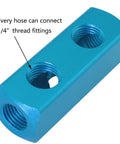 2 Way 5 Port Air Manifold For Pneumatic Systems Aluminum Inline Splitter With One Quarter Inch NPT Four Outlet Holes