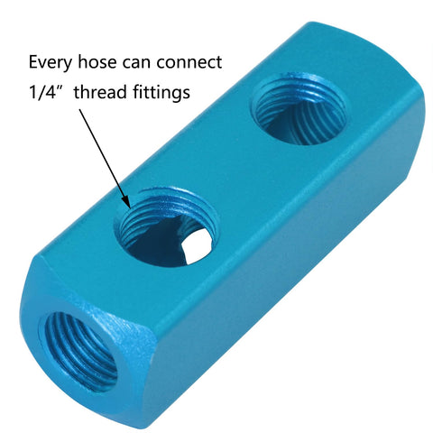 2 Way 5 Port Air Manifold For Pneumatic Systems Aluminum Inline Splitter With One Quarter Inch NPT Four Outlet Holes