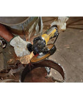 Worker using RAT Tail 7 Inch Angle Grinder With 13 Amp Brushless Motor No Brush Changes And Quick Stop Kickback Brake for cutting