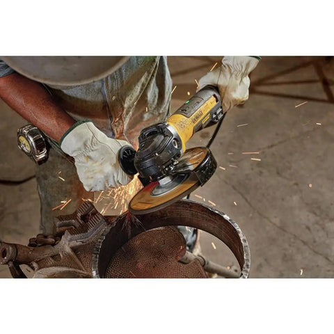 Worker using RAT Tail 7 Inch Angle Grinder With 13 Amp Brushless Motor No Brush Changes And Quick Stop Kickback Brake for cutting