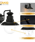 Vintage Outdoor Wall Light 2-Pack, Retro Matte Black Porch Sconce With Clear Cover, ETL Listed, Waterproof And All Weather Resistant, E26 Socket
