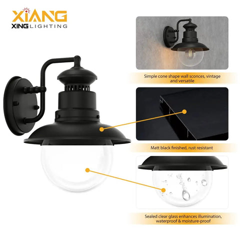 Vintage Outdoor Wall Light 2-Pack, Retro Matte Black Porch Sconce With Clear Cover, ETL Listed, Waterproof And All Weather Resistant, E26 Socket