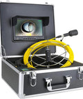 Heavy Duty Waterproof Snake Camera With Dual Lens And 9 Inch Color Monitor Game Changing Drain Inspection Kit featuring 50 Meter Wire Length and monitor in case.
