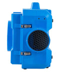 Side view of Workhorse 500 CFM HEPA Air Purifier And Negative Air Scrubber with blue rotomolded plastic housing and filter vent.