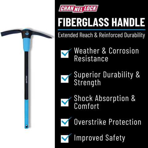 5 Lb Steel Pick Mattock With 36 Inch Fiberglass Handle For Heavy Duty Digging And Breaking Ground In Gardens And Landscaping.