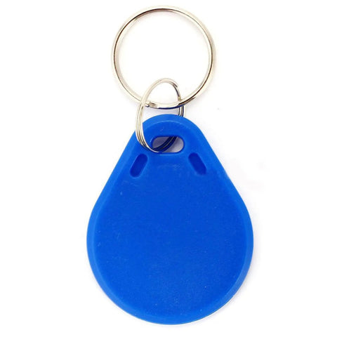Blue keycard from All In One NFC RFID Module Kit V3 With PN532 Chip, I2C SPI And HSU Interfaces, hanging from a silver keyring.